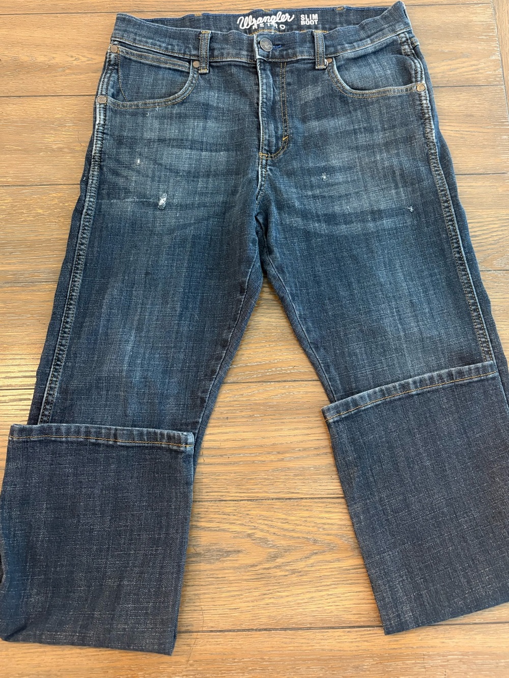 Wrangler Retro Men's Dark Blue Slim Bootcut Jeans Size 32x32 - Picture 2 of 6